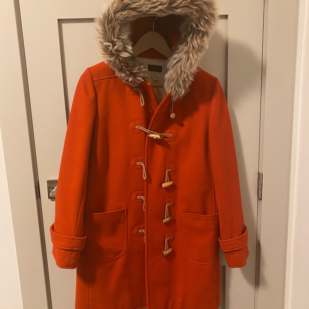 Orange wool JCrew duffle car coat